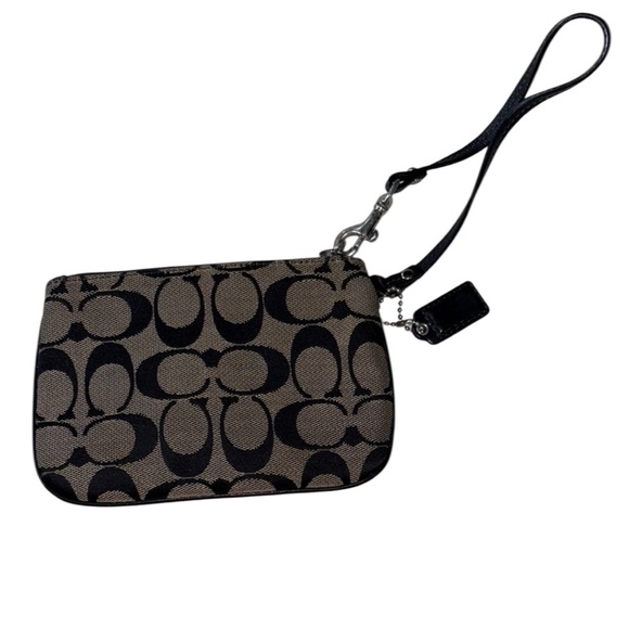 Coach Signature Monogram Black and Tan Wristlet with Blue Interior - Picture 3 of 9